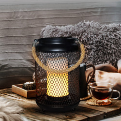 Solight kovová lucerna s LED svíčkou, teplá bílá, 3xAA, černá, 20cm