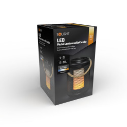 Solight kovová lucerna s LED svíčkou, teplá bílá, 3xAA, černá, 20cm