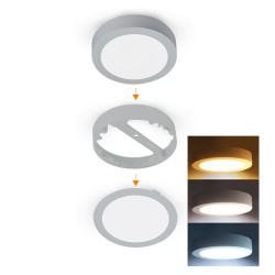 Solight LED mini panel koupelnový 2v1, 3CCT, podhledový/přisazený, 18W, 1530lm, IP54, stříbrná, kulatý