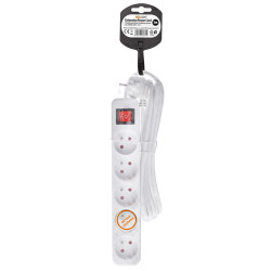 Solight prodlužovací přívod 5m, 5 zásuvek, vypínač, 16A/3680W, PVC, bílý