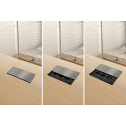 Solight vestavný blok zásuvek s posuvným krytem, 3 zásuvky, 2m, stříbrný