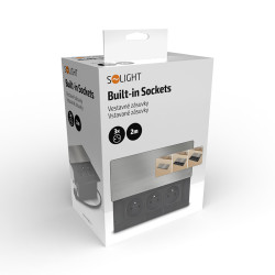 Solight vestavný blok zásuvek s posuvným krytem, 3 zásuvky, 2m, stříbrný