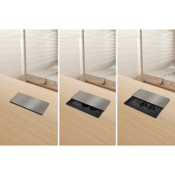 Solight vestavný blok zásuvek s posuvným krytem, 2 zásuvky, HDMI, USB A+C 20W PD, 2m, stříbrný