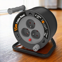 Solight prodlužovací přívod na bubnu 15m, 3 zásuvky, černý kabel, 3x 1,0mm2