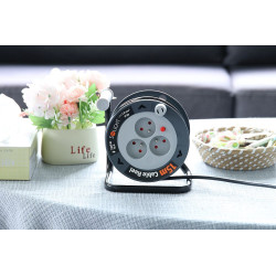 Solight prodlužovací přívod na bubnu 15m, 3 zásuvky, černý kabel, 3x 1,0mm2