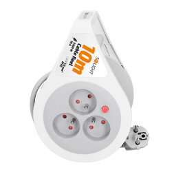 Solight prodlužovací přívod na bubnu 10m, 3 zásuvky, šedý kabel, 3x 1,0mm2