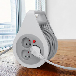 Solight prodlužovací přívod na bubnu 10m, 3 zásuvky, šedý kabel, 3x 1,0mm2