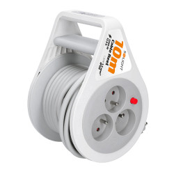 Solight prodlužovací přívod na bubnu 10m, 3 zásuvky, šedý kabel, 3x 1,5mm2