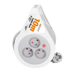 Solight prodlužovací přívod na bubnu 10m, 3 zásuvky, šedý kabel, 3x 1,5mm2