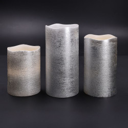 Solight sada LED svíček, 3x svíčka, 10/13/16cm, stříbrná barva, 3x AAA