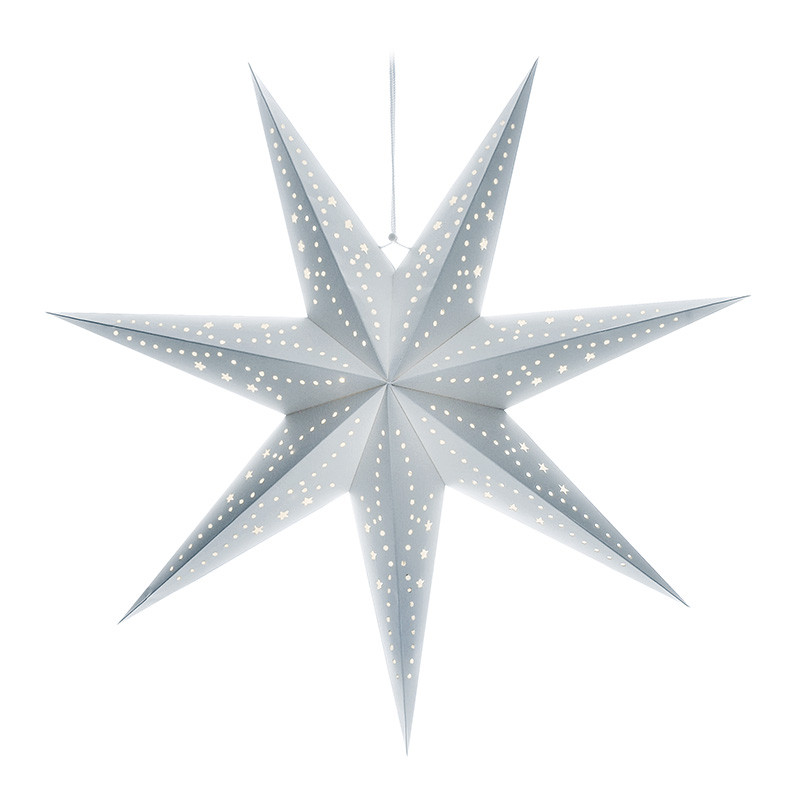 Solight LED vánoční hvězda stříbrná, závěsná, časovač, 60cm, 20x LED, 2x AA