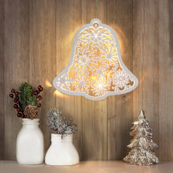 Solight LED dřevěný vánoční zvoneček, 9x LED, bílá, 30cm, časovač, 2x AA