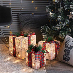 Solight sada 3 LED vánočních dárků, 48x LED, IP44, 230V