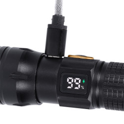 Solight LED nabíjecí svítilna s displayem, 200lm, zoom, Li-Ion