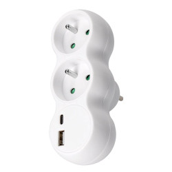 Solight rozbočka s USB A+C rychlonabíječkou 20W PD, 2 x 10A, bílá