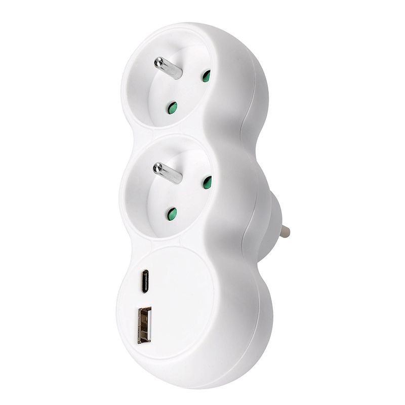 Solight rozbočka s USB A+C rychlonabíječkou 20W PD, 2 x 10A, bílá