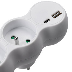 Solight rozbočka s USB A+C rychlonabíječkou 20W PD, 2 x 10A, bílá