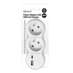 Solight rozbočka s USB A+C rychlonabíječkou 20W PD, 2 x 10A, bílá