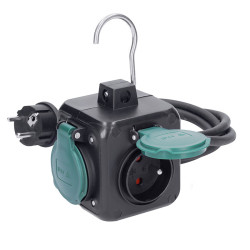 Solight prodlužovací přívod kostka 3m, 3 zásuvky IP44, 3 x 1mm2, kabel guma H05RR-F