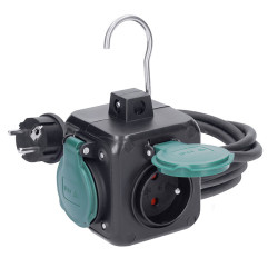 Solight prodlužovací přívod kostka 5m, 3 zásuvky IP44, 3 x 1.5mm2, kabel guma H05RR-F