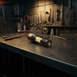 Solight LED kovová svítilna nabíjecí, 150 +60lm, Li-Ion, černá