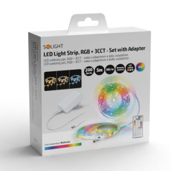 Solight LED světelný pás, RGB + 3CCT, 5m, sada s 24V adaptérem a dálk. ovladačem, 5W/m, IP65